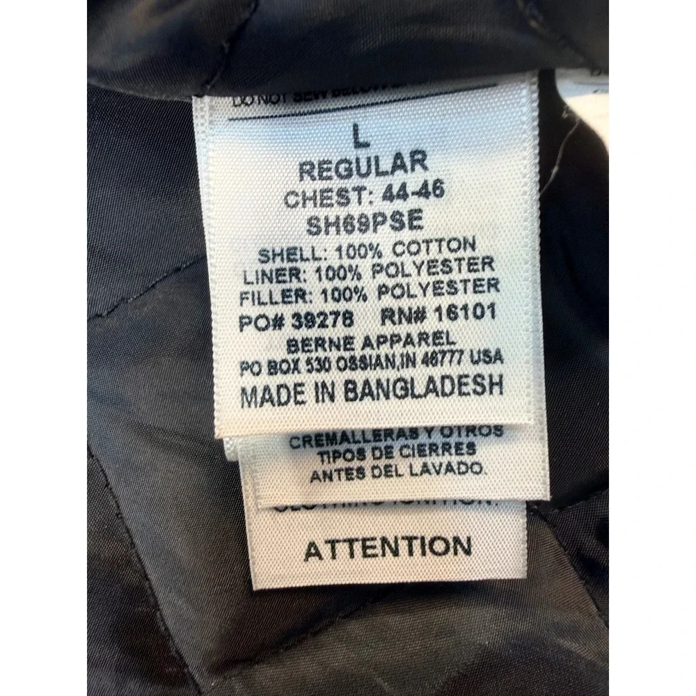 Berne Matco Tools Quilted Lined Flannel Shirt Jacket Grey Black Plaid Mens L